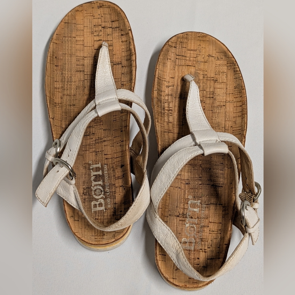 Born White Leather+ Cork Thong Sandals Size 9 - Picture 7 of 13